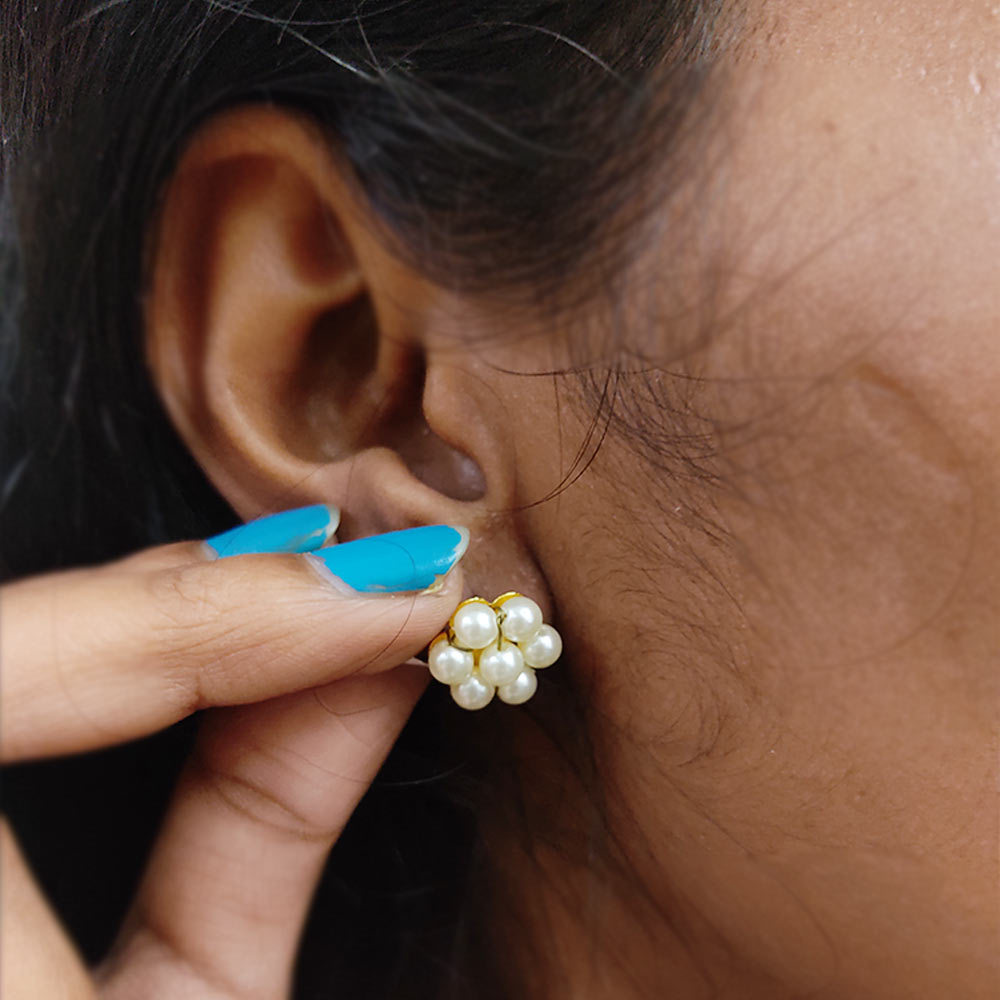 Emerald Pearl Drop Stud Earrings | Caitlyn Minimalist